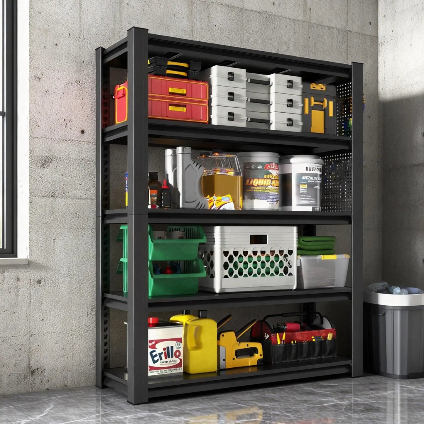 Greatmeet 72" H 5-Tier Adjustable Heavy Duty Shelving Unit with Pegboard, 2000 Lbs Capacity Industrial Storage Rack for Garage, Warehouse, Office, Kitchen, 23.6"D x 47.2"W x 72"H