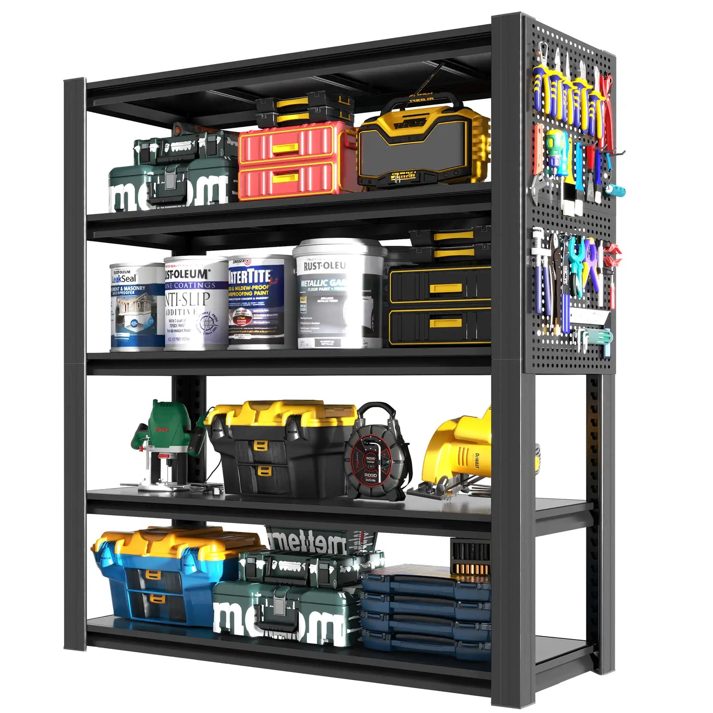 Greatmeet 72" H 5-Tier Adjustable Heavy Duty Shelving Unit with Pegboard, 2000 Lbs Capacity Industrial Storage Rack for Garage, Warehouse, Office, Kitchen, 23.6"D x 47.2"W x 72"H
