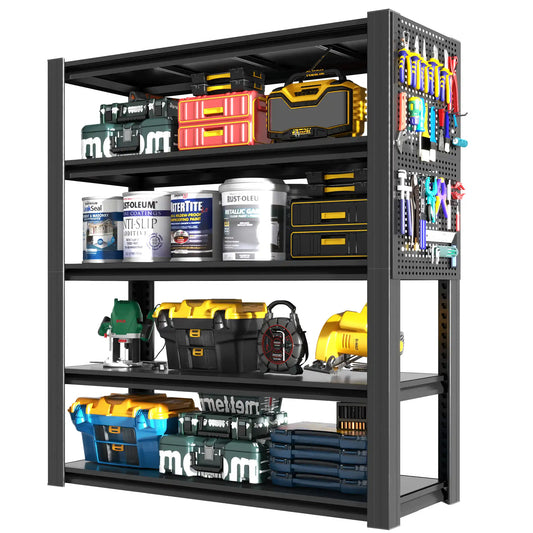 Greatmeet 72" H 5-Tier Adjustable Heavy Duty Shelving Unit with Pegboard, 2000 Lbs Capacity Industrial Storage Rack for Garage, Warehouse, Office, Kitchen