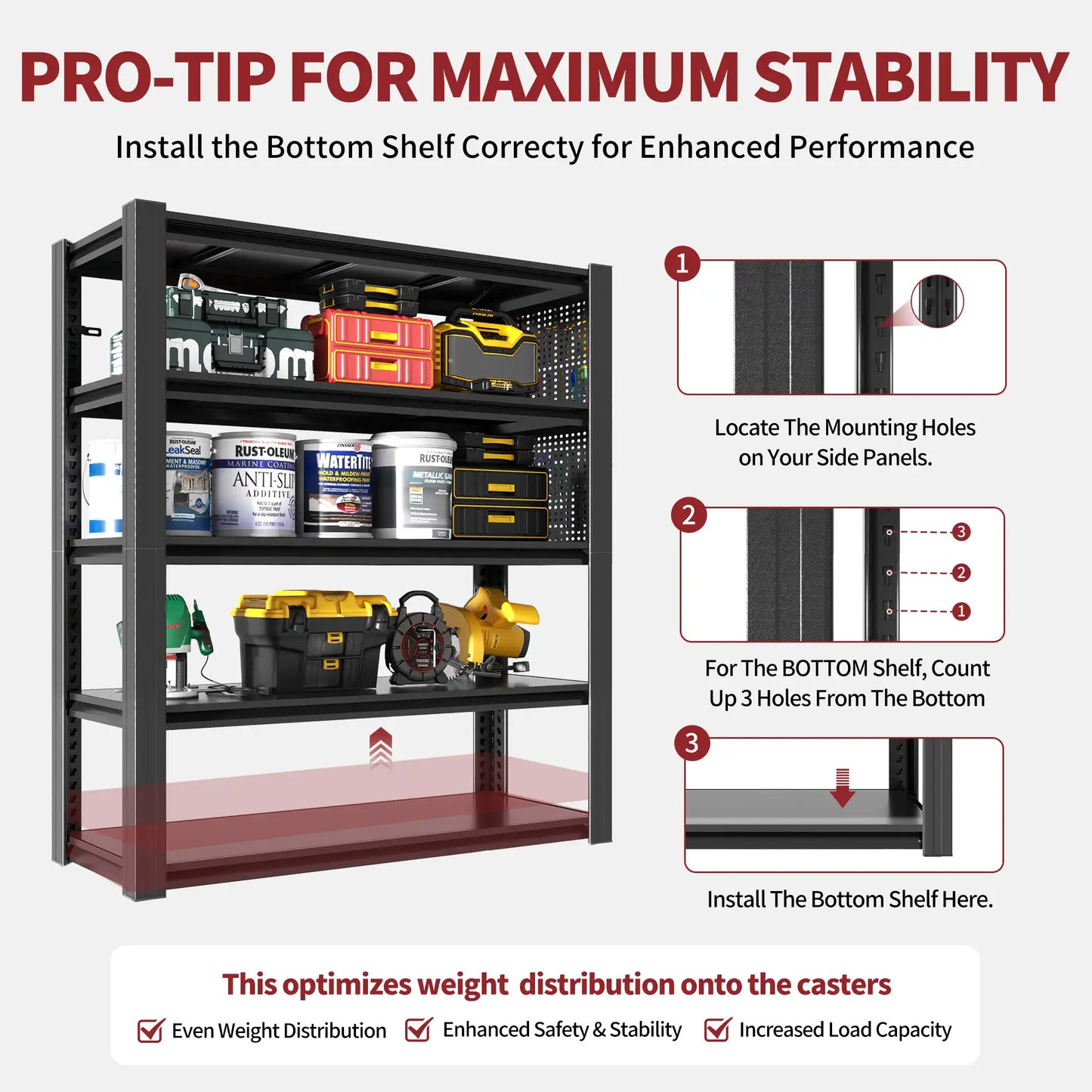 Greatmeet 72" H 5-Tier Adjustable Heavy Duty Shelving Unit with Pegboard, 2000 Lbs Capacity Industrial Storage Rack for Garage, Warehouse, Office, Kitchen, 23.6"D x 47.2"W x 72"H