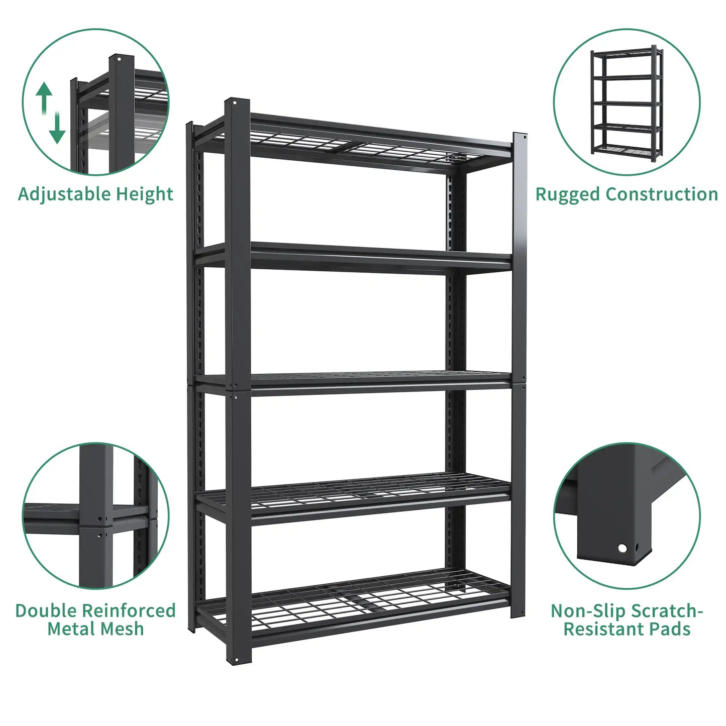 Greatmeet 72" H 5-Tier Heavy Duty Steel Wire Shelving, 2000 LBS Capacity Garage Storage Rack