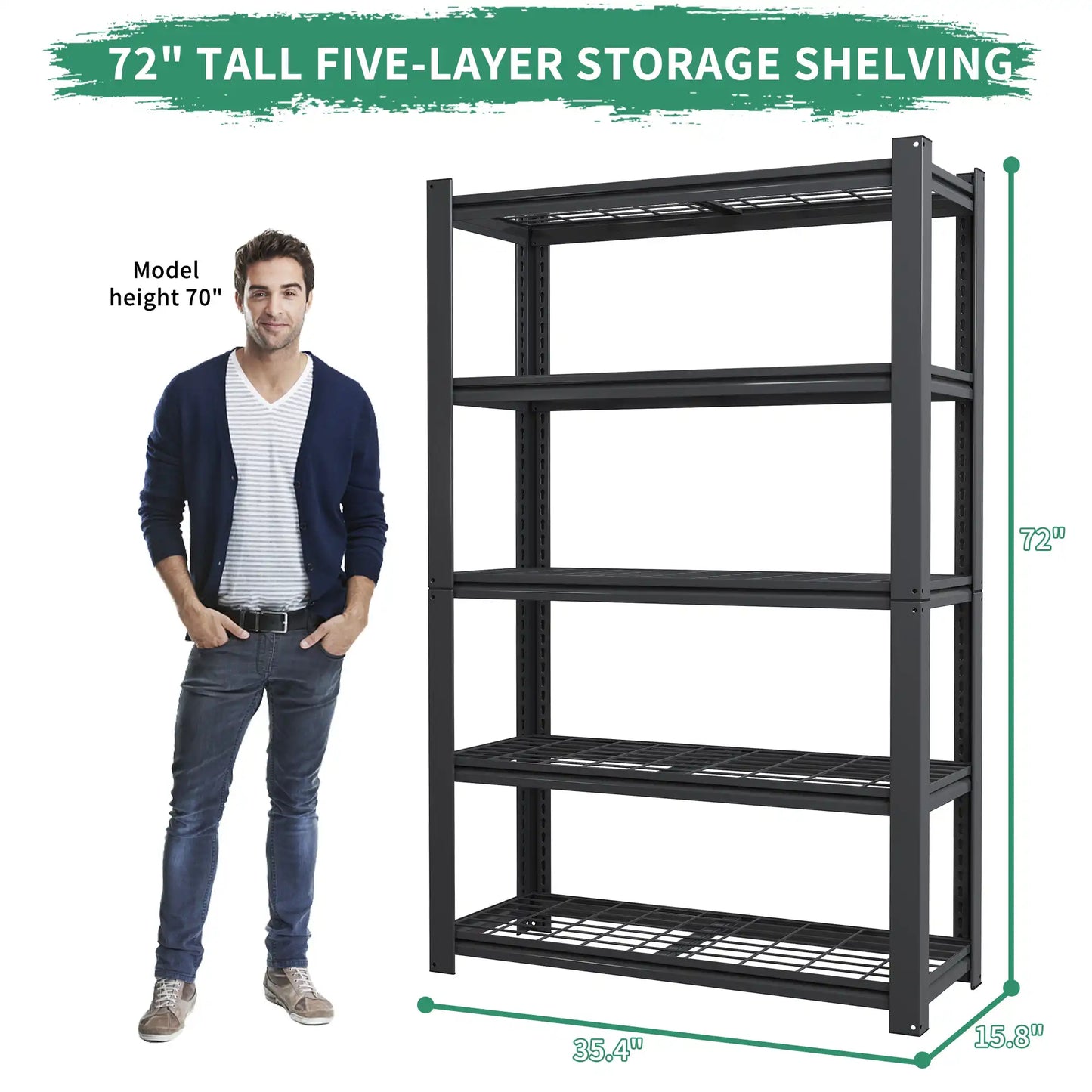 Greatmeet 72" H 5-Tier Heavy Duty Steel Wire Shelving, 2000 LBS Capacity Garage Storage Rack