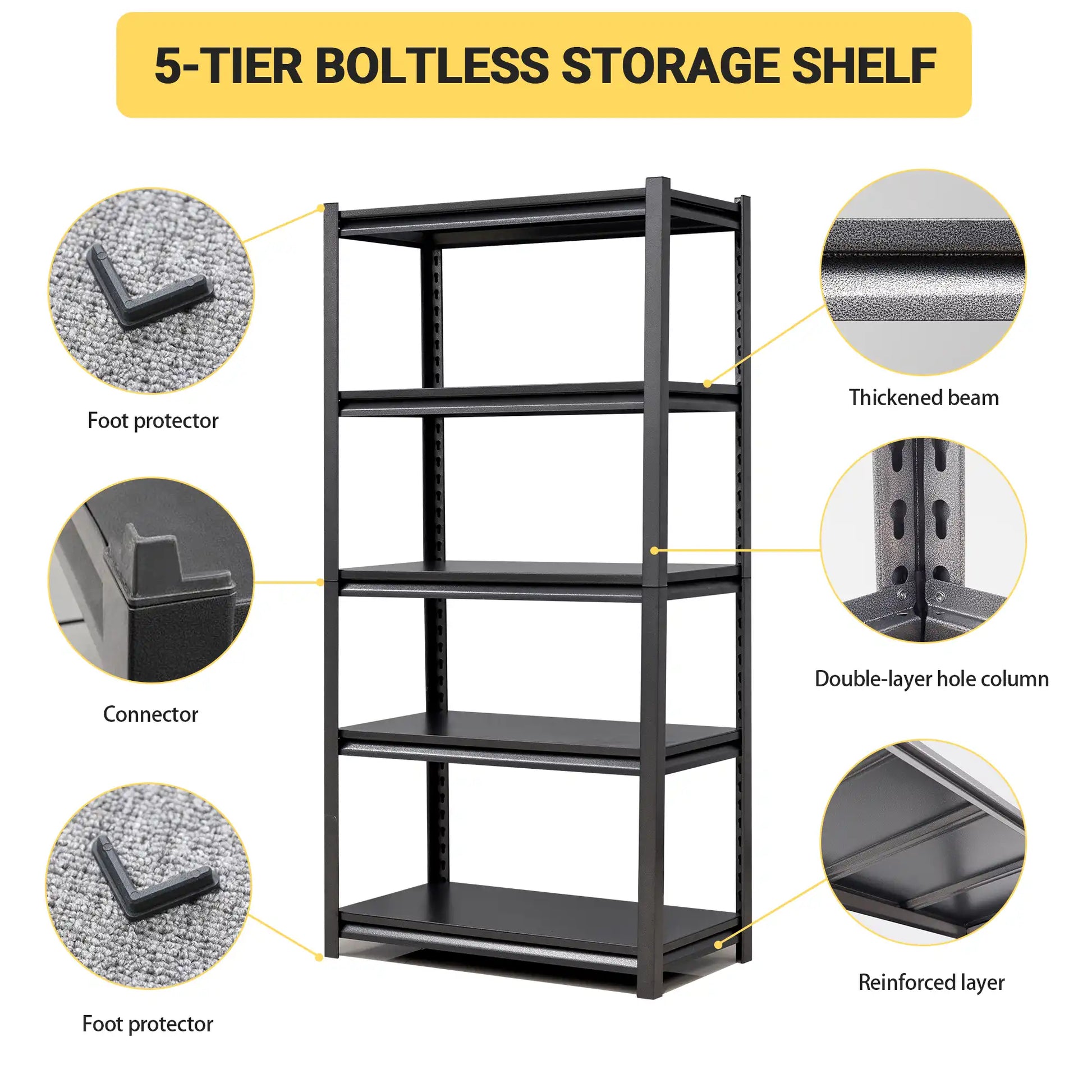 Greatmeet 72" H 5-Tier Heavy Duty Steel Shelving Unit, 2000 LBS Capacity with Adjustable Shelves for Garage Basement
