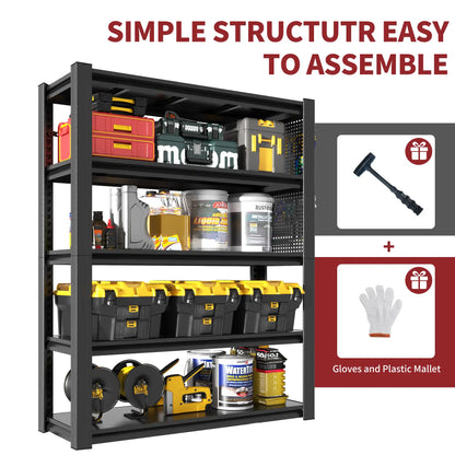 Greatmeet 78" 5-Tier Adjustable Heavy Duty Storage Shelving Unit with Pegboard, Industrial Metal Rack for Garage, Warehouse, Kitchen &Office