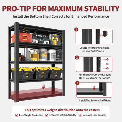 Greatmeet 78" 5-Tier Adjustable Heavy Duty Storage Shelving Unit with Pegboard, Industrial Metal Rack for Garage, Warehouse, Kitchen &Office