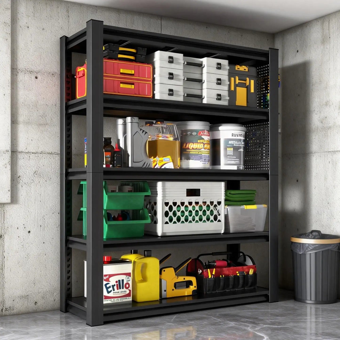 Greatmeet 78" 5-Tier Adjustable Heavy Duty Storage Shelving Unit with Pegboard, Industrial Metal Rack for Garage, Warehouse, Kitchen &Office