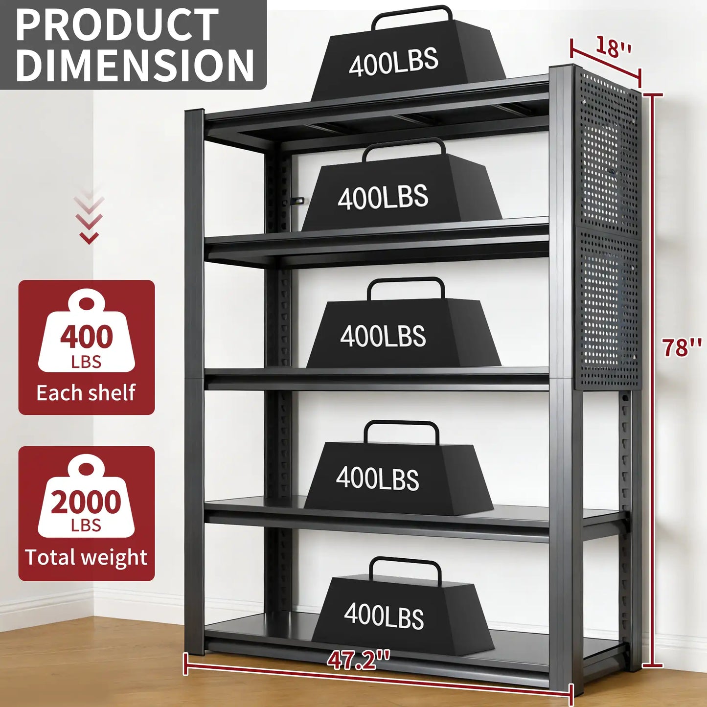 Greatmeet 78" 5-Tier Adjustable Heavy Duty Storage Shelving Unit with Pegboard, Industrial Metal Rack for Garage, Warehouse, Kitchen &Office