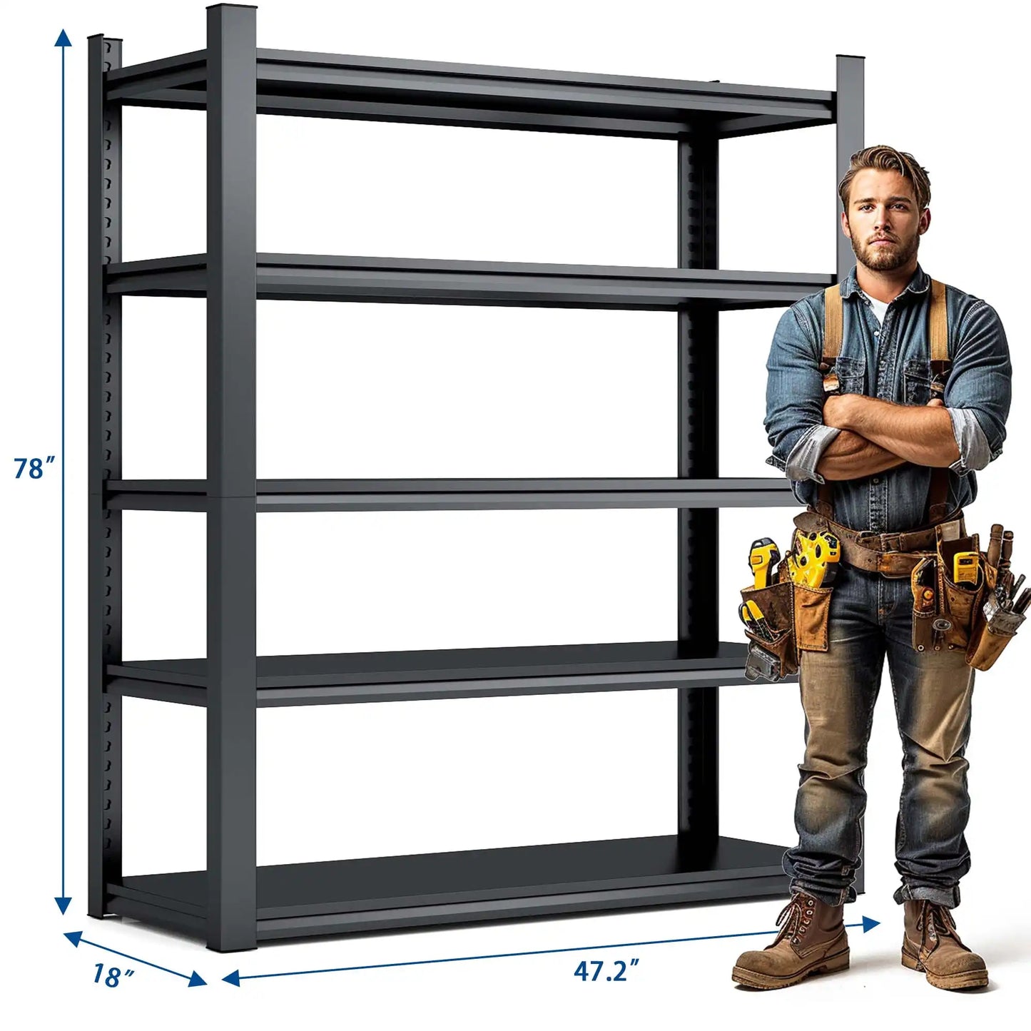 Greatmeet 78" H ×47.5" W Metal Storage Racks for Garage, 2000 LBS Capacity 5 Tier Freestanding Shelves