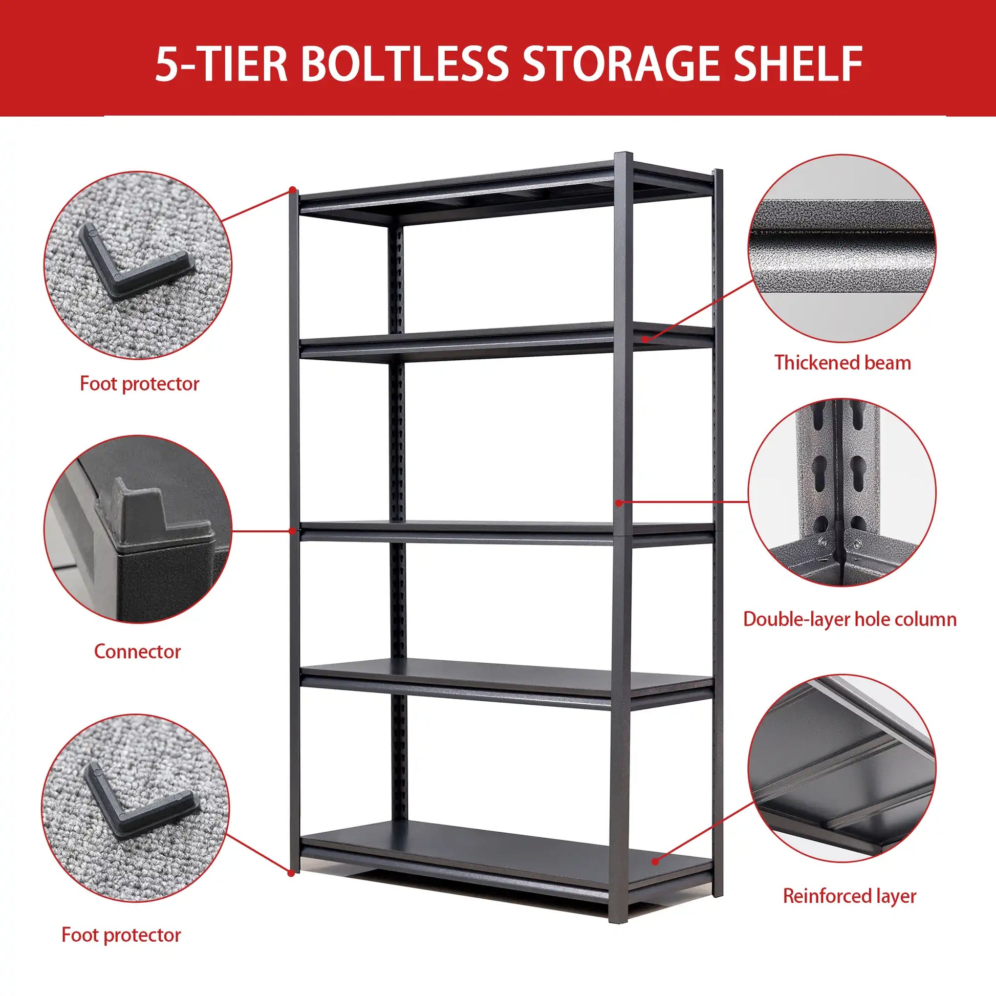 Greatmeet 78" H ×47.5" W Metal Storage Racks for Garage, 2000 LBS Capacity 5 Tier Freestanding Shelves
