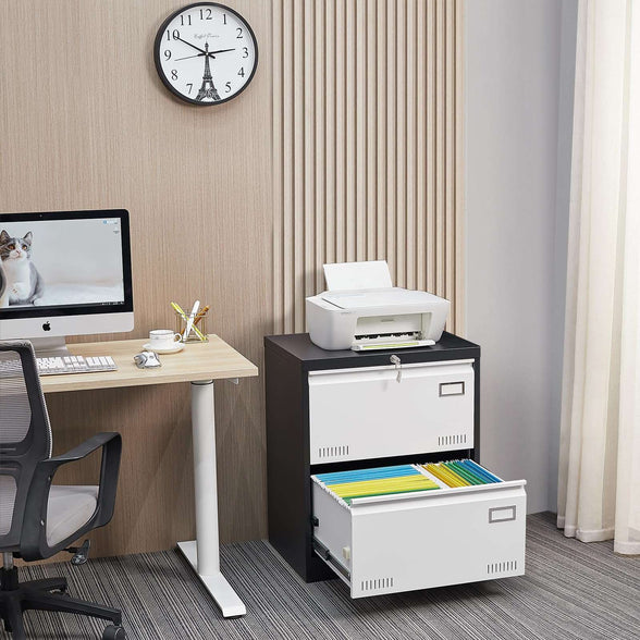 GREATMEET 2 Drawer Lateral File Cabinet,Metal Filing Cabinet with Lock,Locking Storage File Cabinet for Hanging Files,Office Lateral File Cabinets for Letter/Legal/F4/A4 Size,Black-2Drawer