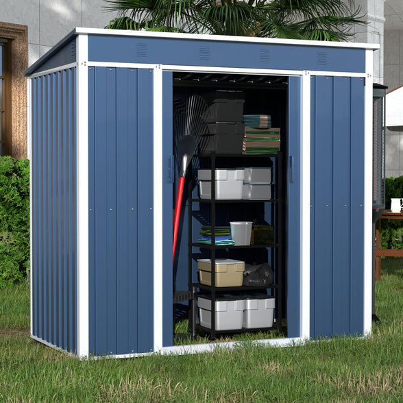 GREATMEET Outdoor Shed Storage, Garden Metal Shed for Yard, Metal Shed with Sliding Door & Lock