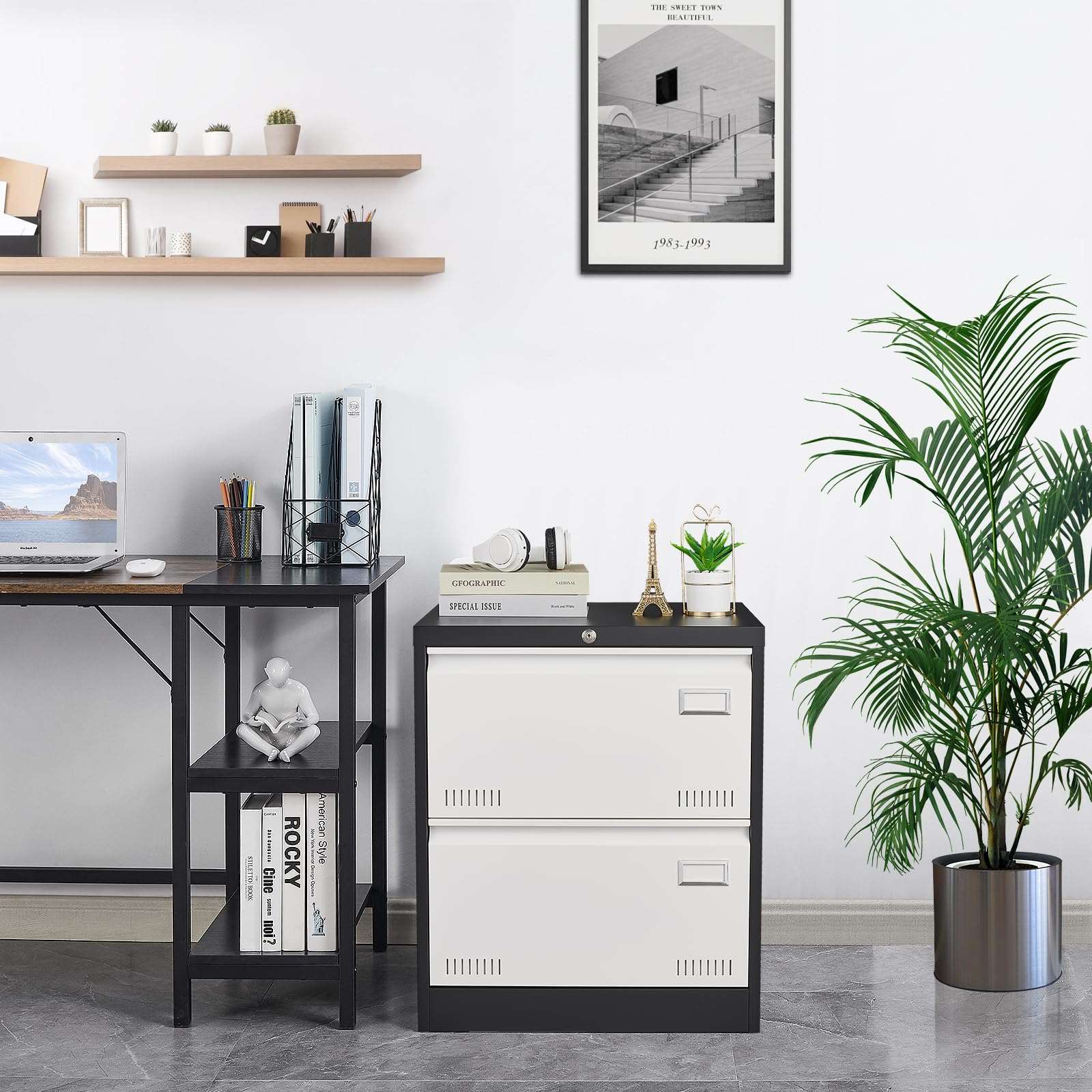 GREATMEET 2 Drawer Lateral File Cabinet,Metal Filing Cabinet with Lock,Locking Storage File Cabinet for Hanging Files,Office Lateral File Cabinets for Letter/Legal/F4/A4 Size,Black-2Drawer