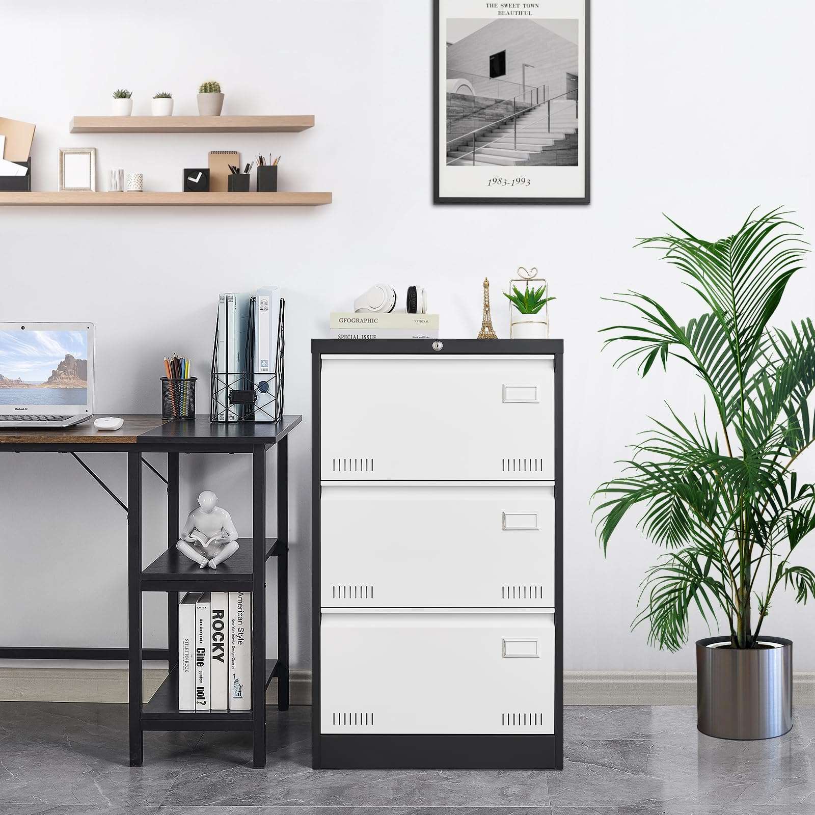 GREATMEET 2 Drawer Lateral File Cabinet,Metal Filing Cabinet with Lock,Locking Storage File Cabinet for Hanging Files,Office Lateral File Cabinets for Letter/Legal/F4/A4 Size,Black-2Drawer