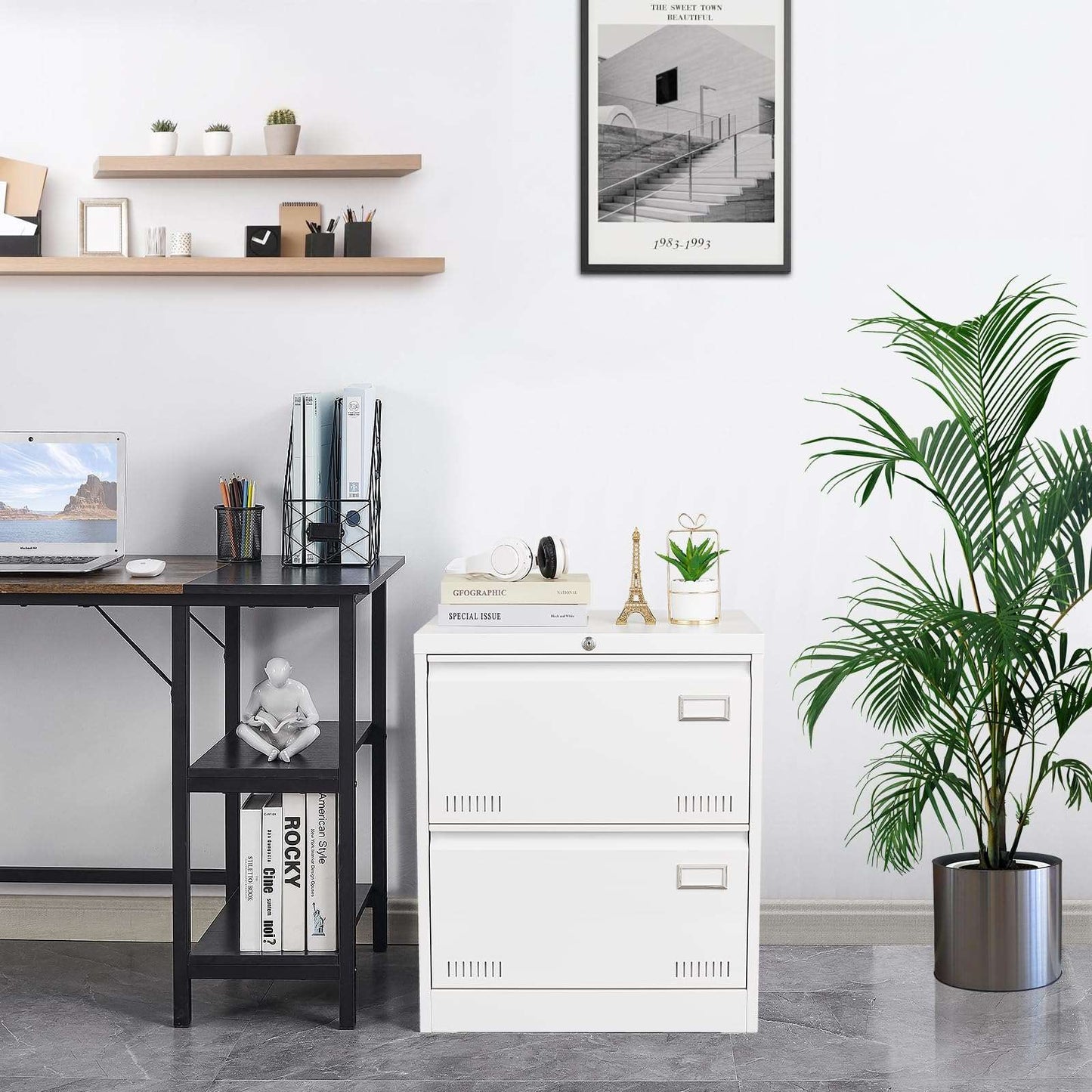 GREATMEET 2 Drawer Lateral File Cabinet,Metal Filing Cabinet with Lock,Locking Storage File Cabinet for Hanging Files,Office Lateral File Cabinets for Letter/Legal/F4/A4 Size,Black-2Drawer