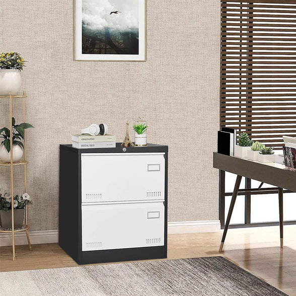 GREATMEET 2 Drawer Lateral File Cabinet,Metal Filing Cabinet with Lock,Locking Storage File Cabinet for Hanging Files,Office Lateral File Cabinets for Letter/Legal/F4/A4 Size,Black-2Drawer