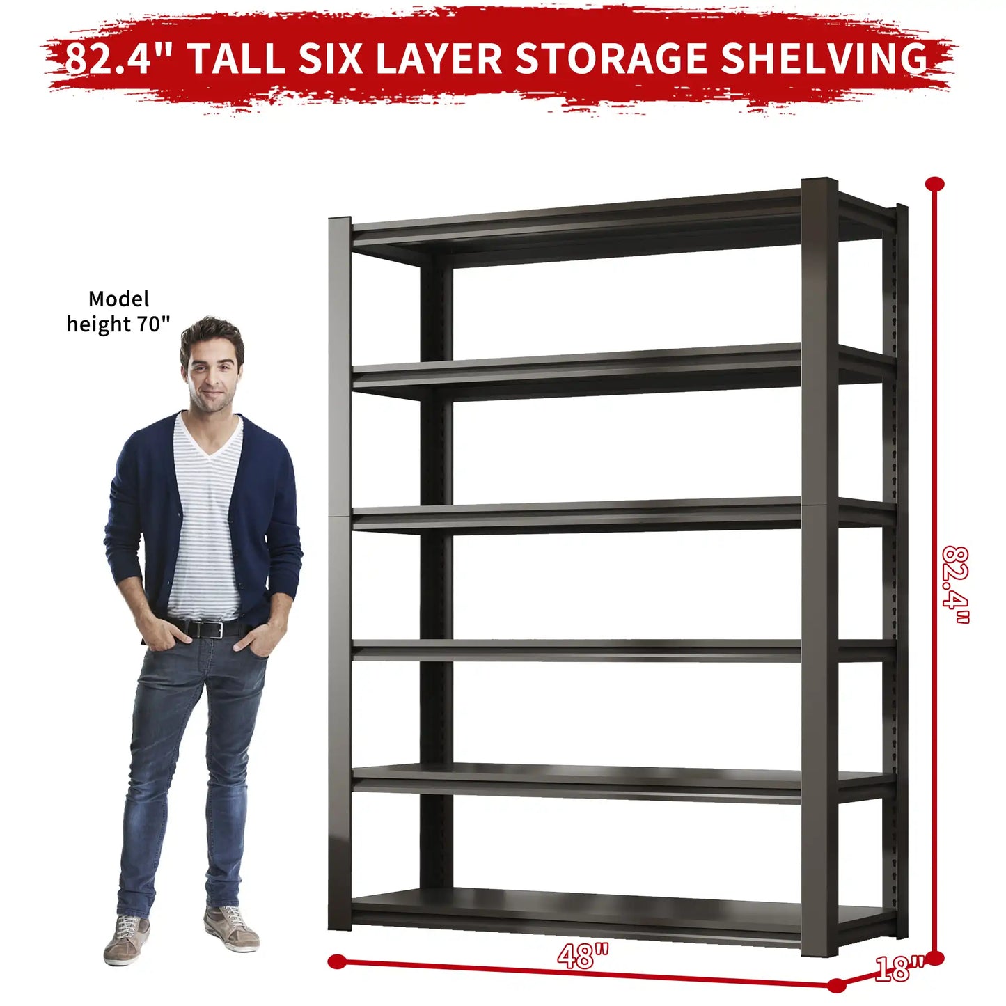 Greatmeet 82" H 6-Tier Heavy Duty Metal Industrial Storage Rack for Garage, 2400 LBS Capacity