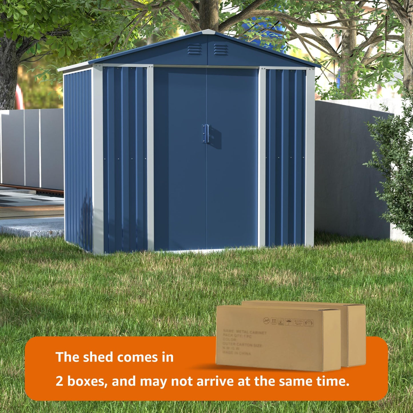 GREATMEET Outdoor Shed Storage, Garden Metal Shed for Yard, Metal Shed with Sliding Door & Lock
