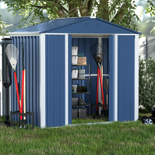 GREATMEET Outdoor Shed Storage, Garden Metal Shed for Yard, Metal Shed with Sliding Door & Lock