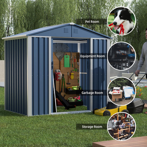 GREATMEET Outdoor Shed Storage, Garden Metal Shed for Yard, Metal Shed with Sliding Door & Lock