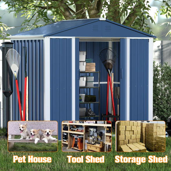 GREATMEET Outdoor Shed Storage, Garden Metal Shed for Yard, Metal Shed with Sliding Door & Lock
