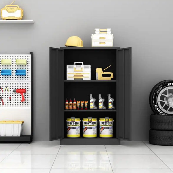 GREATMEET Locking Metal Cabinet, Steel Cabinet with Doors for Office,Home,Garage,Kitchen