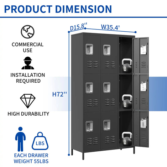 9 Doors Metal Storage Locker Cabinet Size #black