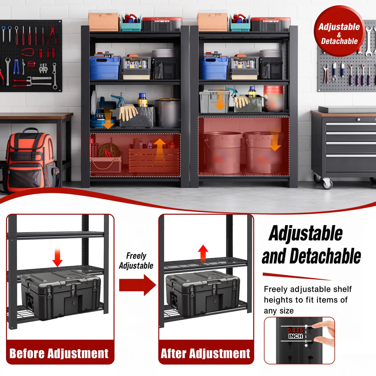 Greatmeet 60" H 4-Tier Adjustable Wire Shelving Unit, 2240 LBS Capacity Steel Storage Racks for Pantry, Garage & Home