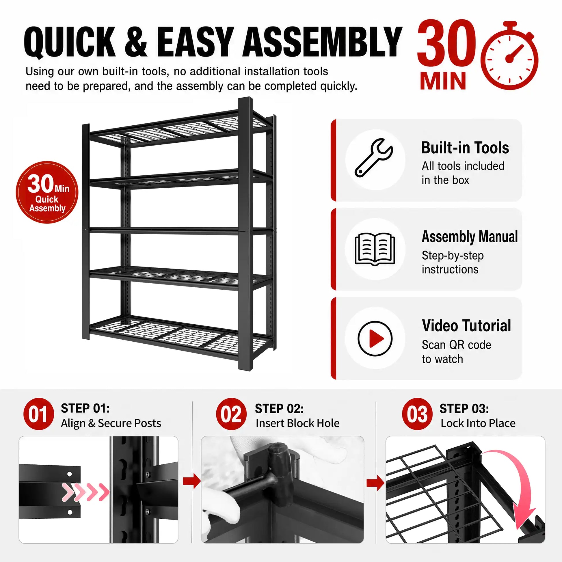 Greatmeet 72" H Adjustable Metal Racking, 3000 LBS Capacity 5-Tier Wire Shelving for Garage & Warehouse