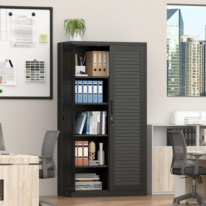 Greatmeet 71’’ Locking Armoire Wardrobe Closet with Louvered Doors, Metal Wardrobe Cabinet with Hanging Rod & Adjustable Shelves for Home, Bedroom and Office