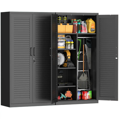 Greatmeet 71’’ Locking Armoire Wardrobe Closet with Louvered Doors, Metal Wardrobe Cabinet with Hanging Rod & Adjustable Shelves for Home, Bedroom and Office