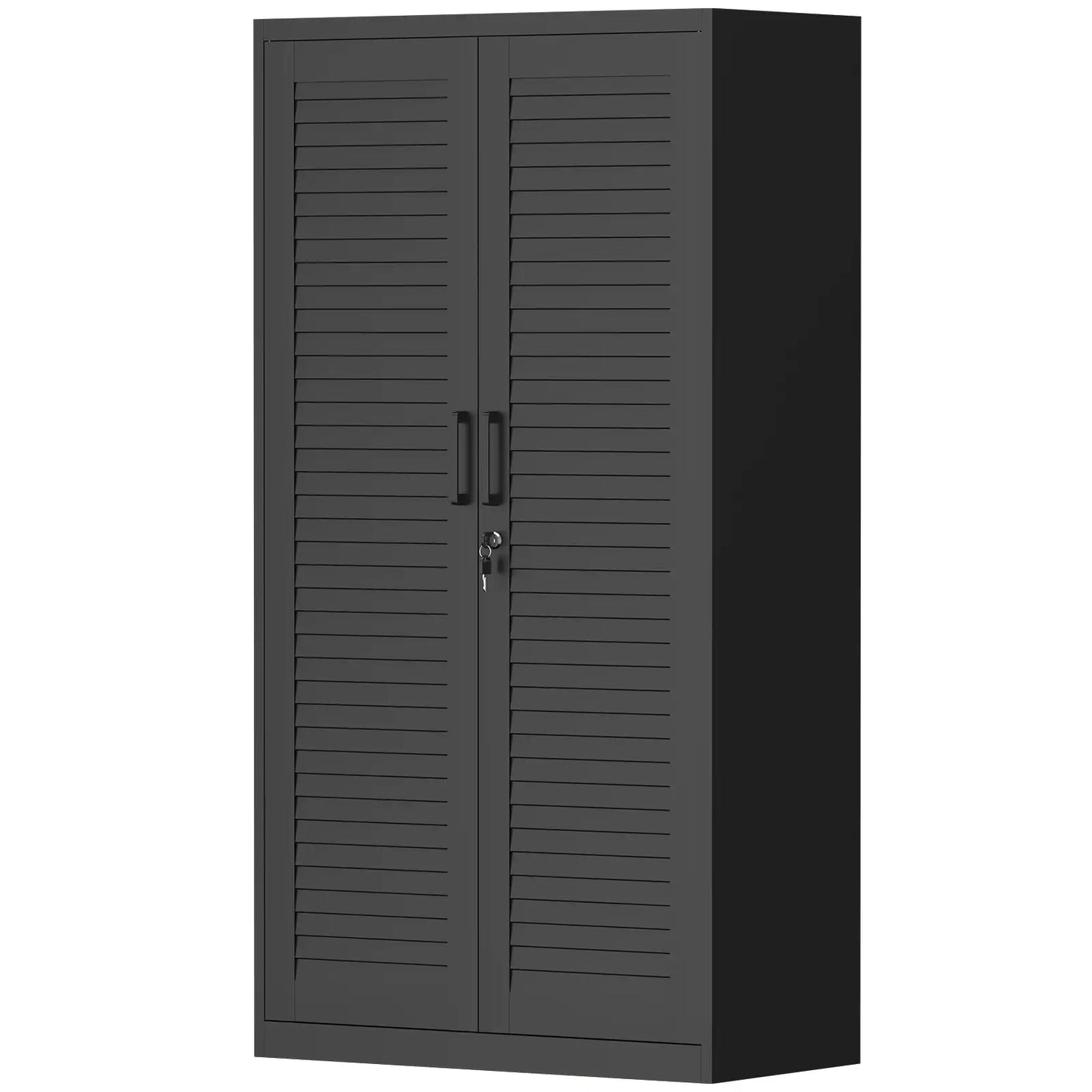 Greatmeet 71’’ Locking Armoire Wardrobe Closet with Louvered Doors, Metal Wardrobe Cabinet with Hanging Rod & Adjustable Shelves for Home, Bedroom and Office