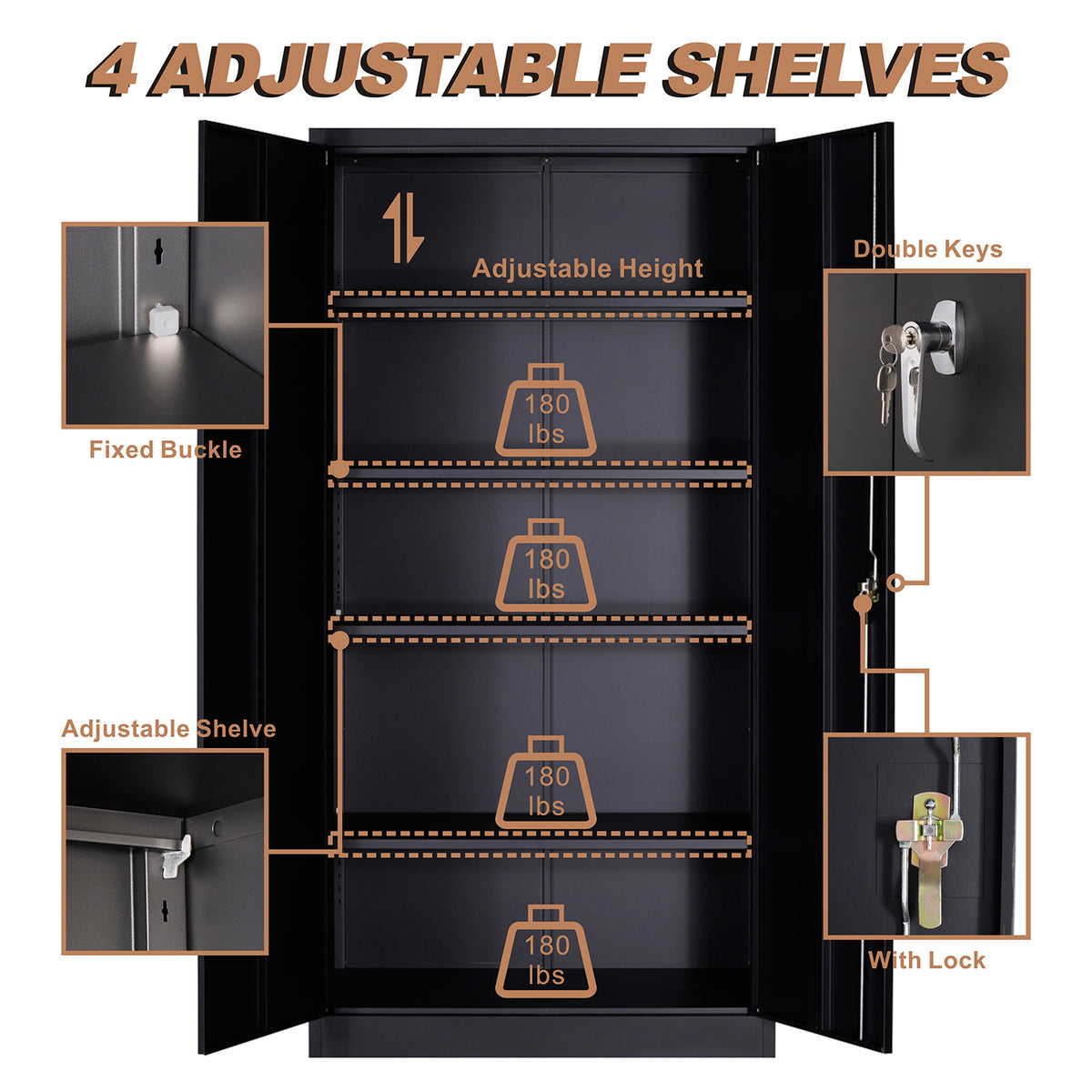 Black Metal Storage Cabinet shelves