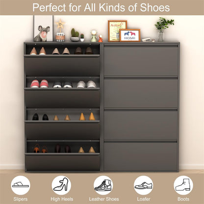 GREATMEET Shoe Storage Cabinet with 3 Flip Drawers, Wall Mount Metal Shoe Organizer for Entryway, Flip Drawer Steel Shoe Rack Cabinet for Indoor Shoe Storage