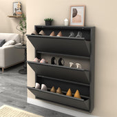 GREATMEET Shoe Storage Cabinet with 3 Flip Drawers, Wall Mount Metal Shoe Organizer for Entryway, Flip Drawer Steel Shoe Rack Cabinet for Indoor Shoe Storage