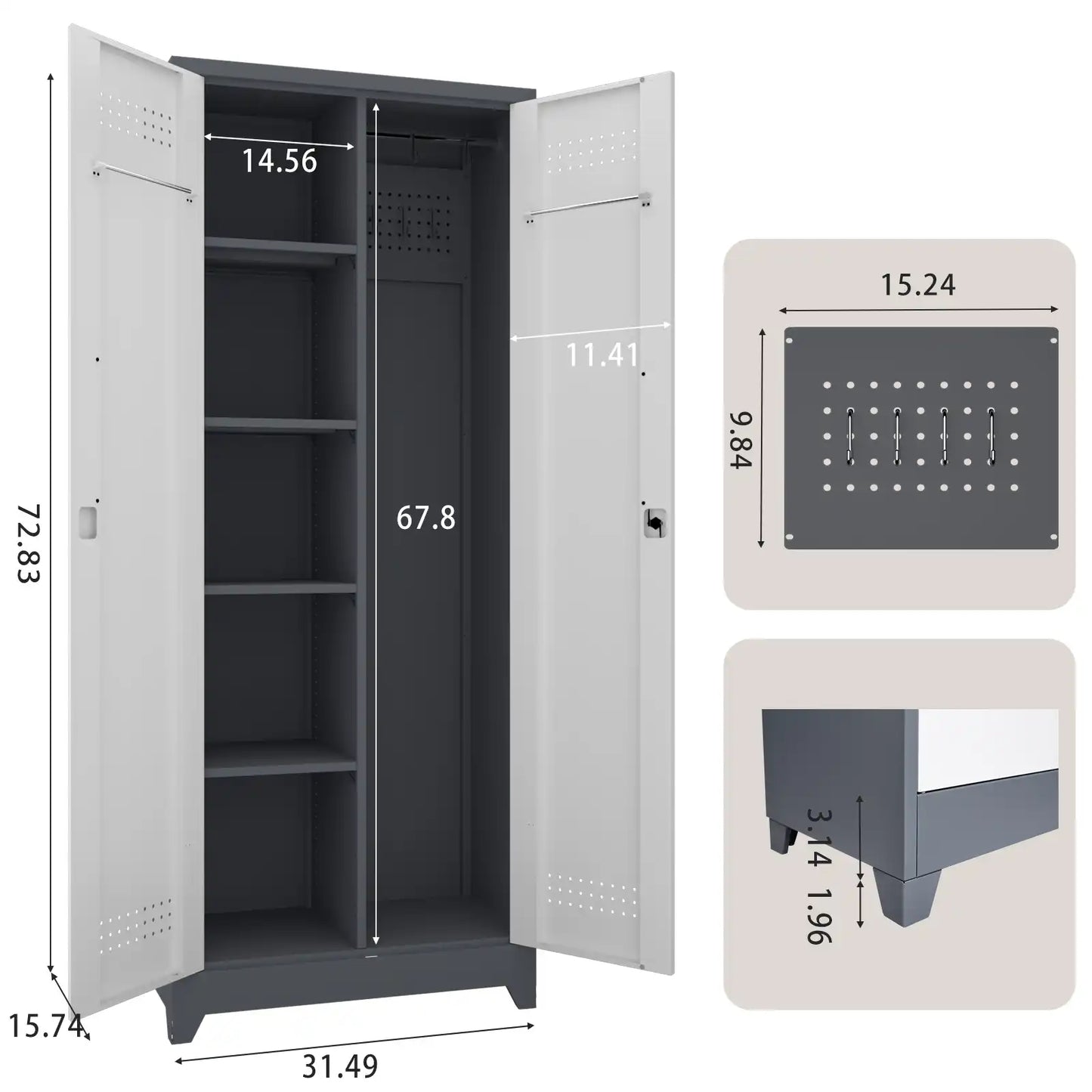 Broom Closet Storage Cabinet  1 #grey&white #standard