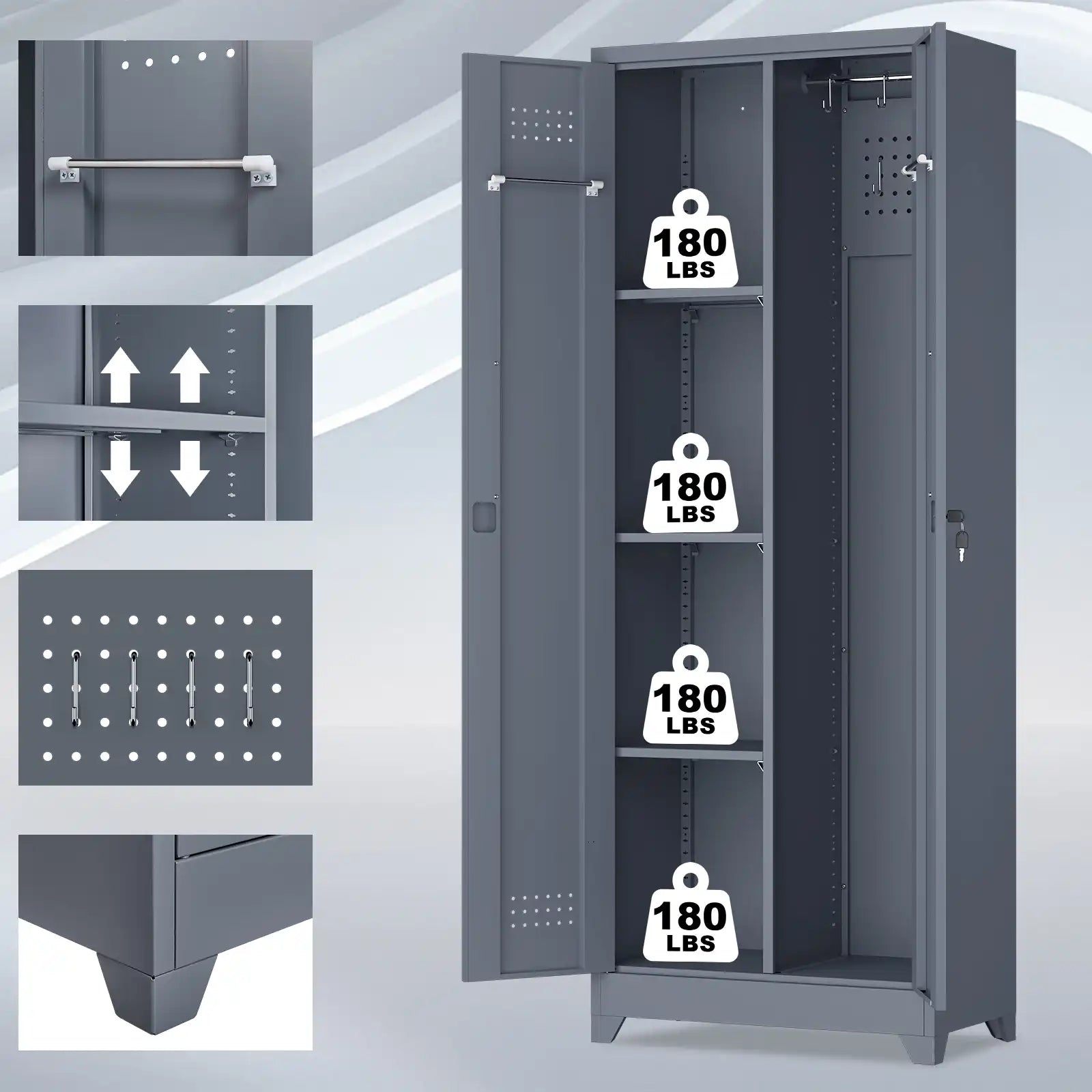 Broom Closet Storage Cabinet with Locking Doors 2