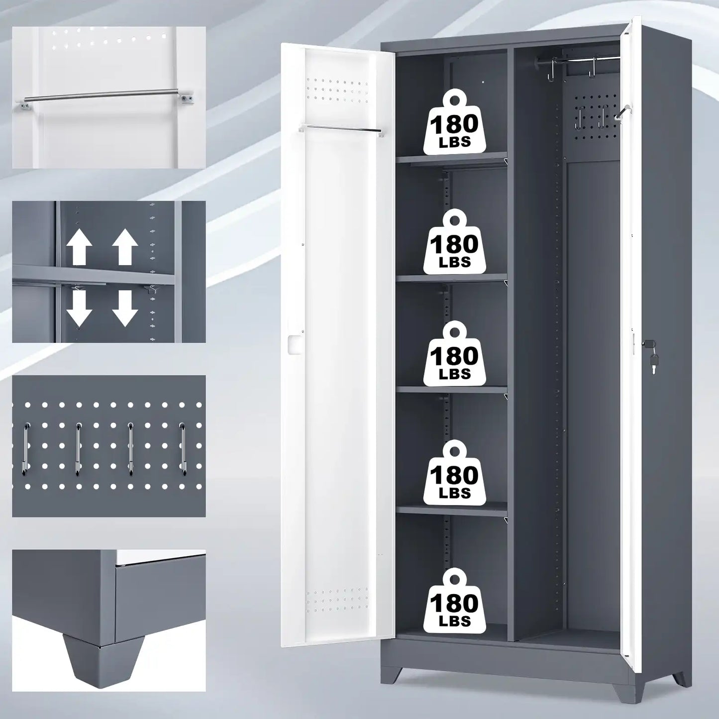 Broom Closet Storage Cabinet with Locking Doors 3 #grey&white #standard