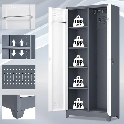 Broom Closet Storage Cabinet with Locking Doors 3