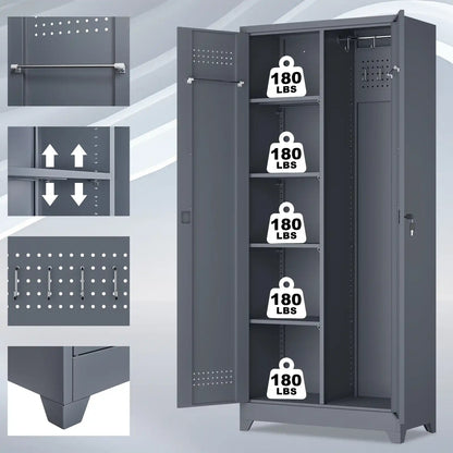 Broom Closet Storage Cabinet with Locking Doors 4