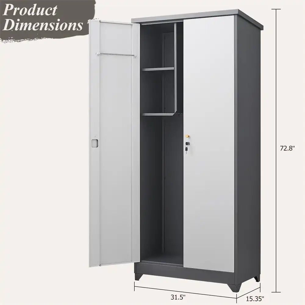 Detailed size specs diagram of grey-white vertical tool storage cupboard with height, width, and depth measurements #grey-white #15.35D