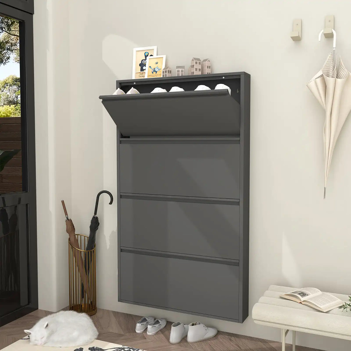 Flip Drawer Steel Shoe Rack Cabinet 13 #black #4 flip drawers