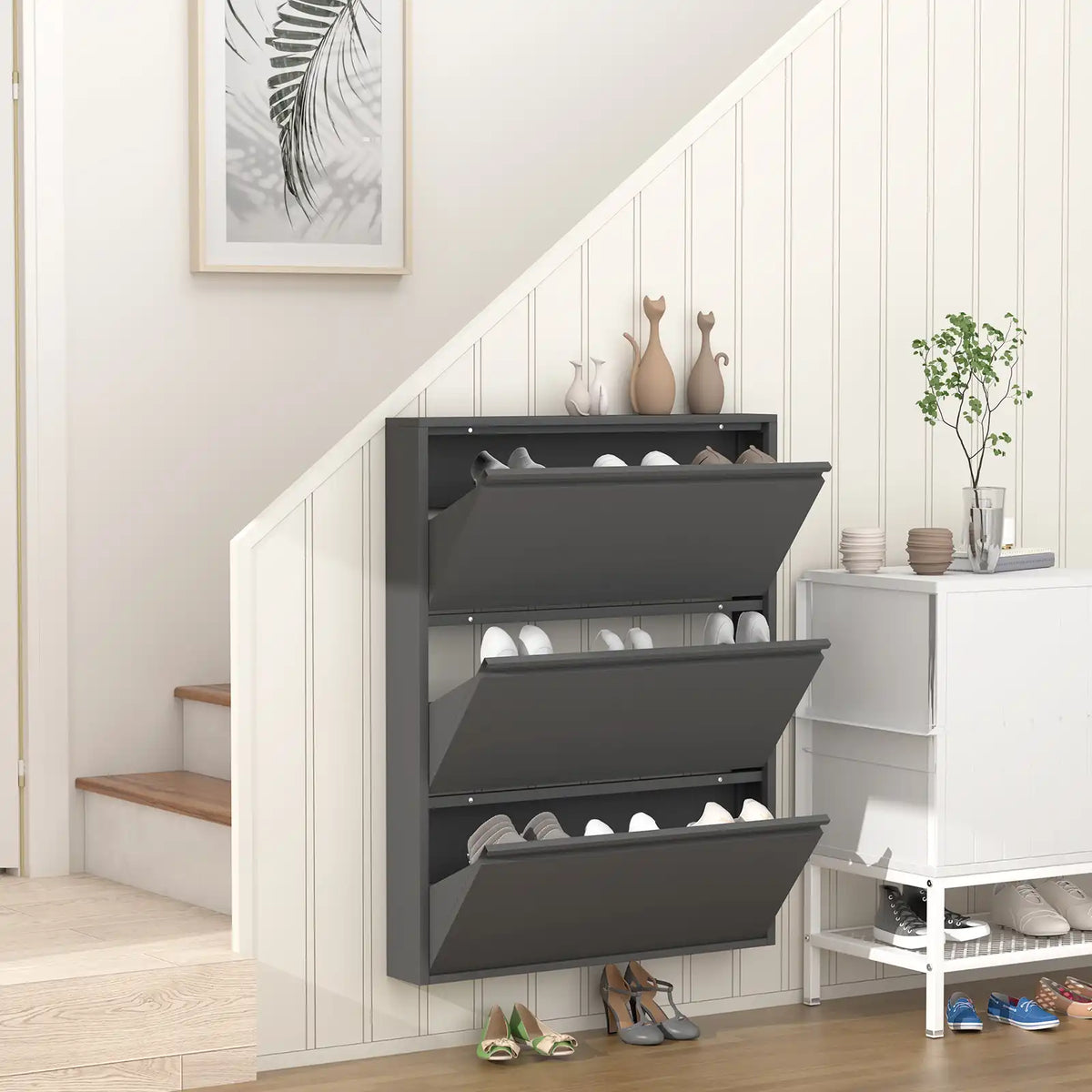 Flip Drawer Steel Shoe Rack Cabinet 15 #black #3 flip drawers