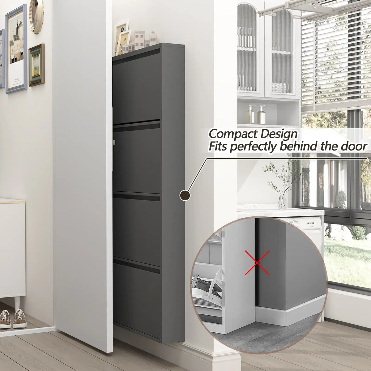 Flip Drawer Steel Shoe Rack Cabinet 2 flip drawers