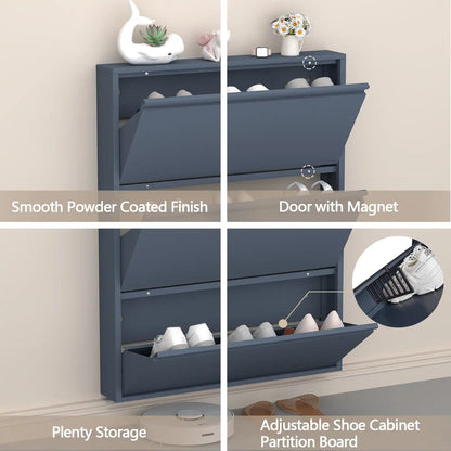 Flip Drawer Steel Shoe Rack Cabinet 5 flip drawers