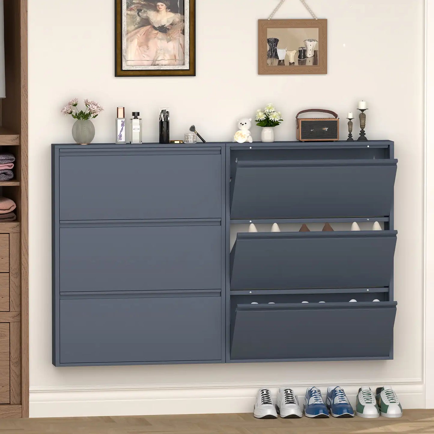 Flip Drawer Steel Shoe Rack Cabinet 6 #blue #3 flip drawers