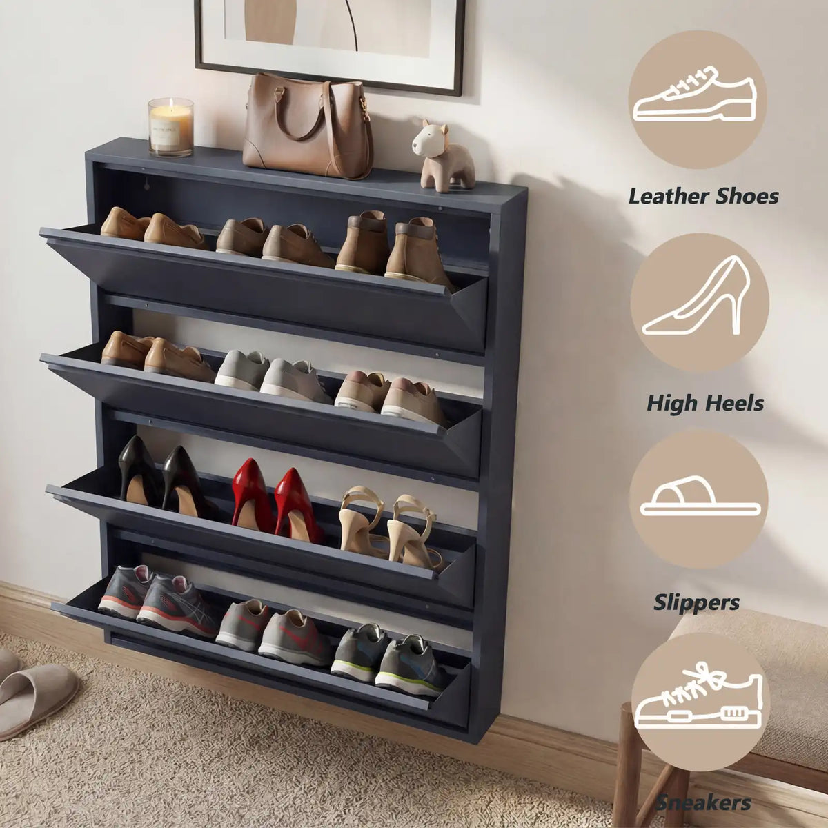 Flip Drawer Steel Shoe Rack Cabinet 8 #blue #4 flip drawers