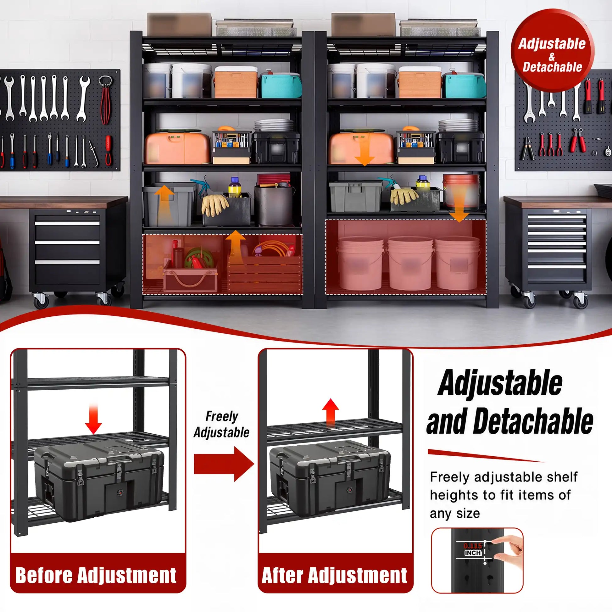 Greatmeet 72" H Adjustable Metal Racking, 3000 LBS Capacity 5-Tier Wire Shelving for Garage & Warehouse