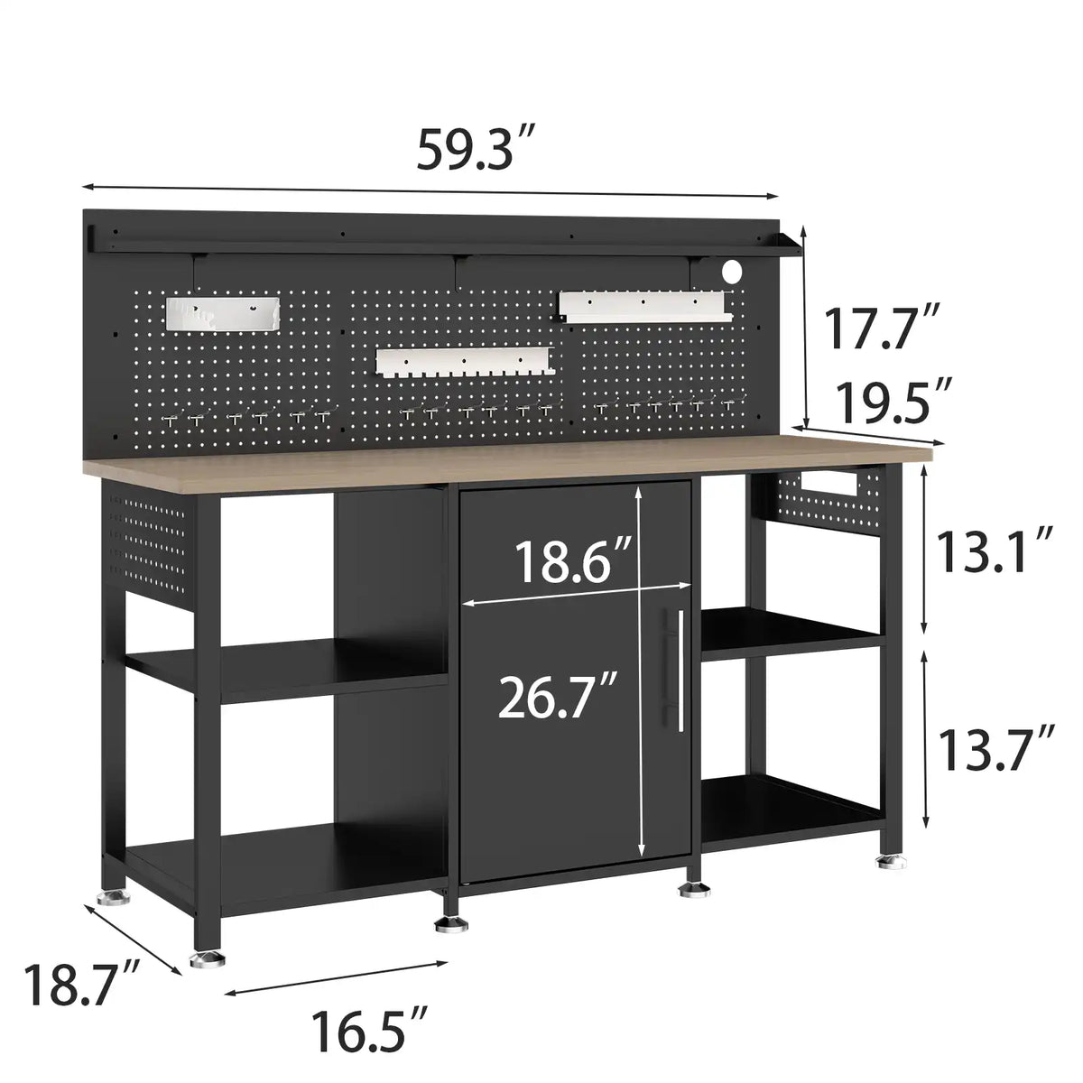 Greatmeet Custom Garage Cabinets, 5-Piece Metal Storage Lockers and Cabinets with Workbench & Pegboard