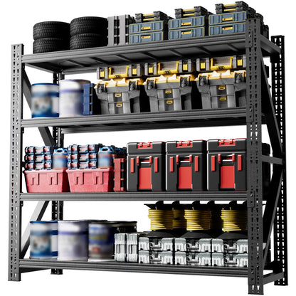 Greatmeet 75" W 6000LBS Heavy Duty Steel Shelving, 4-Tier Adjustable Industrial Shelf for Garage & Warehouse