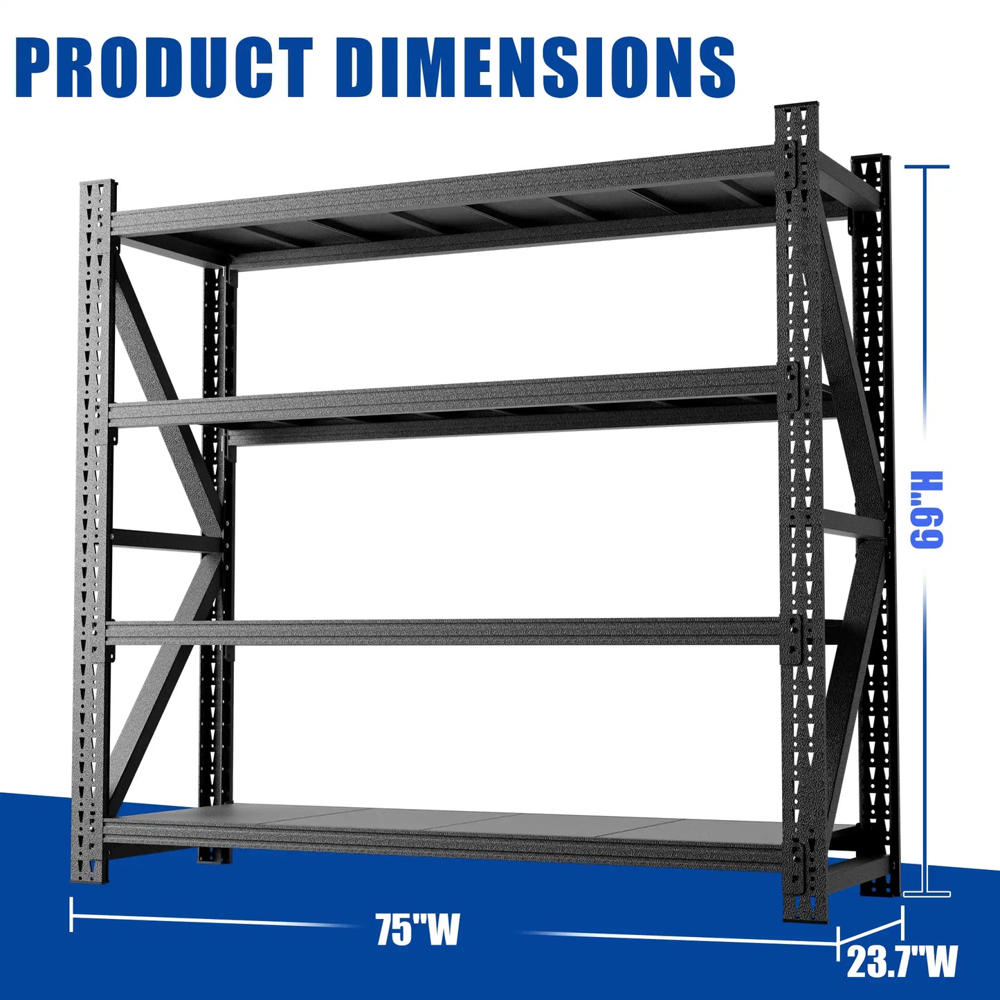 Greatmeet 75" W 6000LBS Heavy Duty Steel Shelving, 4-Tier Adjustable Industrial Shelf for Garage & Warehouse